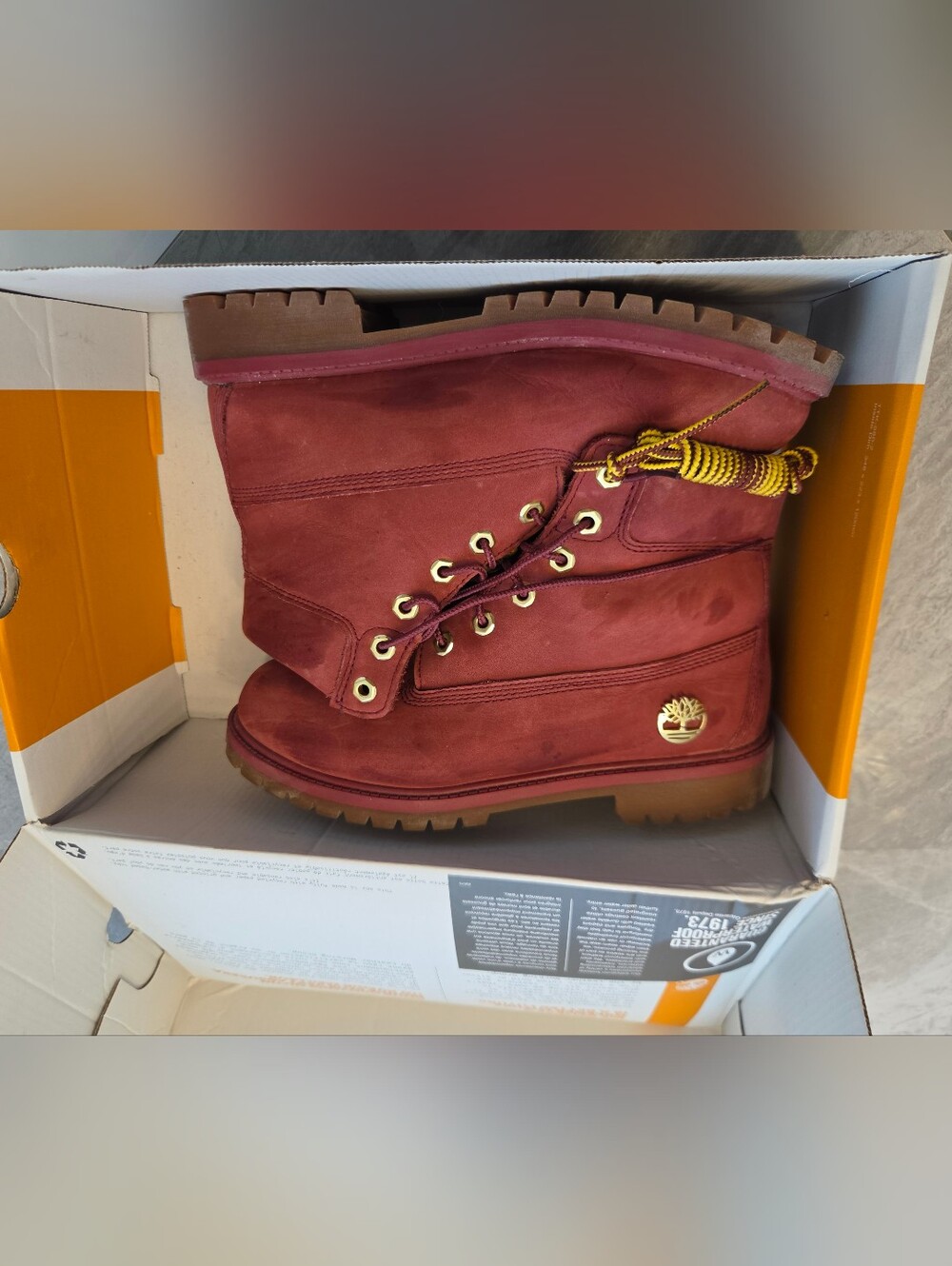 Timberland big kids Burgundy Nubuck Lace-Up Hiking Boots with Gold Eyelets